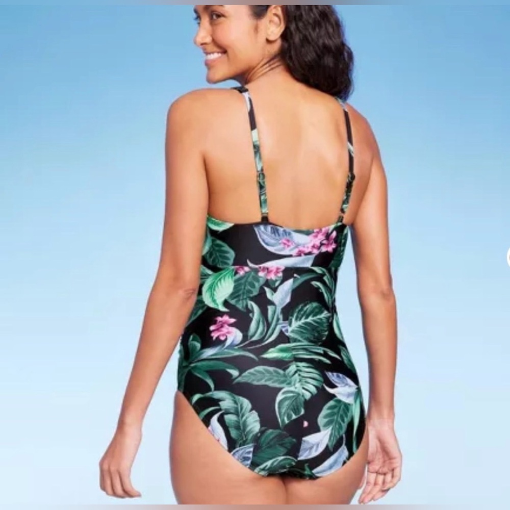 Women's Full Coverage Tummy Control Tie-Front One Piece Swimsuit NWT 18 - Picture 2 of 9